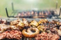 Barbeque grill mixed meat cooking on open air Royalty Free Stock Photo