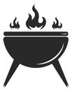 Barbeque icon. Grill bowl with fire. Side view