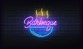 Barbeque neon glowing sign. Bright vector label of Barbeque and lettering Royalty Free Stock Photo