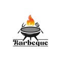 Barbeque restaurant - vintage logo concept. Logo of Barbecue, Grill and Bar with fire, grill fork and spatula. BBQ logo template. Royalty Free Stock Photo