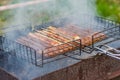 Barbeque sausages outdoors Royalty Free Stock Photo