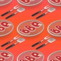 Barbeque seamless pattern. Vector isometric illustration. Royalty Free Stock Photo