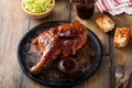 Barbeque smoked half chicken with salad and toast Royalty Free Stock Photo