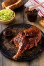 Barbeque smoked half chicken with salad and toast Royalty Free Stock Photo