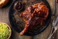 Barbeque smoked half chicken with salad and toast Royalty Free Stock Photo