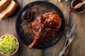 Barbeque smoked half chicken with salad and toast Royalty Free Stock Photo