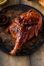 Barbeque smoked half chicken with salad and toast Royalty Free Stock Photo