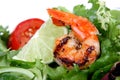 Barbequed prawn salad with shrimp lettuce and green lime Royalty Free Stock Photo