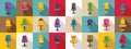 Barber chair icons set flat vector. Salon interior seat Royalty Free Stock Photo