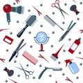 Barber and Hairdresser Tools Seamless Pattern