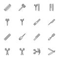 Barber, hairdressing tool line icons set