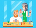 Barber hipster geek online mobile character male and female master haircuts icon on stylish background Flat Design