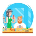 Barber hipster geek online mobile character male and female master haircuts icon on stylish background Flat Design