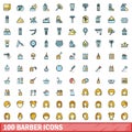 100 barber icons set, color line style Royalty Free Stock Photo