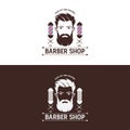 Vintage Barbershop Logo vector bearded head and scissor hair cut and shaving