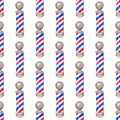 Barber pole. Seamless watercolor pattern with Royalty Free Stock Photo