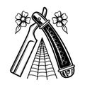 Barber razor in tattoo style. Design element for poster, t shirt, emblem, sign.