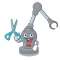 Barber robotic arm machine isolated on character