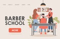 Barber school vector flat landing page template with text space. Hairdressing courses website design.