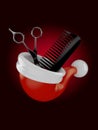 Barber scissors inside santa hat