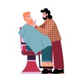 Barber shaving his client flat cartoon vector illustration isolated on white.