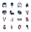 Barber shop accessories tools cosmetics icons set