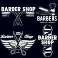 Barber shop badges set. Barbers hand lettering. Design elements collection for logo, labels, emblems Royalty Free Stock Photo