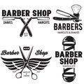 Barber shop badges set. Barbers hand lettering. Design elements collection for logo, labels, emblems Royalty Free Stock Photo