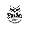 Barber shop emblem badge logotype sign. Vector vintage illustration. Royalty Free Stock Photo