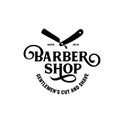 Barber shop emblem badge logotype sign. Vector vintage illustration. Royalty Free Stock Photo