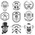 Barber shop emblems. Set of the barber tools. Different hairstyles.