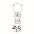 Barber Shop. Hand drawn monochrome shaving brush in sketch style. Hand made lettering. Vector illustration Royalty Free Stock Photo