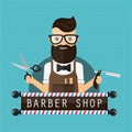 Barber shop hipster flat vector illustration