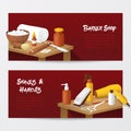 Barber Shop Horizontal Banners with Mens Fashion Tools. Hair Style Salon