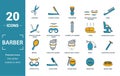 Barber Shop icon set. Include creative elements scissors, foam brush, straight razors cross, towel, mirror icons. Can be used for