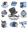 Barber shop isolated icons, hairdressing salon, haircut and beard shaving