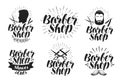 Barber shop, label set. Shave, haircut, beauty salon logo. Lettering, vector illustration Royalty Free Stock Photo