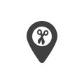 Barber shop location pin vector icon