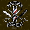 Barber Shop Logo with barber pole in vintage style.