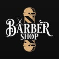 Barber shop logo with barber scissors and pole Royalty Free Stock Photo