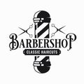 Barber shop logo with barber scissors and pole