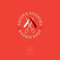 Barber shop logo. Scissors and a razor with letters as an emblem.