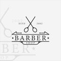 barber shop logo vintage minimalist vector illustration template icon graphic design. scissors line art simple retro style Royalty Free Stock Photo