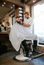 Barber Shop. Man Getting Haircut In Hair Salon Royalty Free Stock Photo