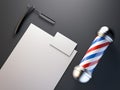 Barber shop mock up with pole. 3d rendering