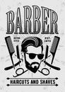 Barber shop poster, banner template with hipster face Royalty Free Stock Photo
