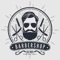 Barber shop poster template with hipster face.