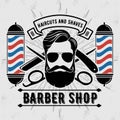 Barber shop poster template with hipster face. Royalty Free Stock Photo