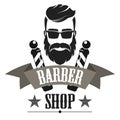 Barber shop retro label logo, vintage emblem or badge isolated vector illustration. Royalty Free Stock Photo