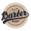 Barber shop retro vintage label, badge, emblem or logo. Royalty Free Stock Photo